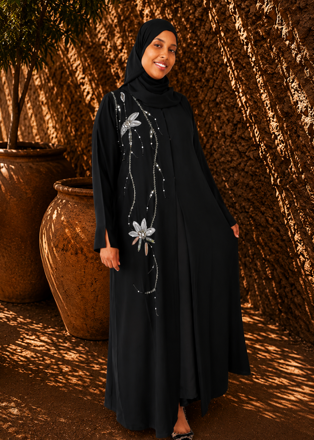 The Silver Bloom Abaya