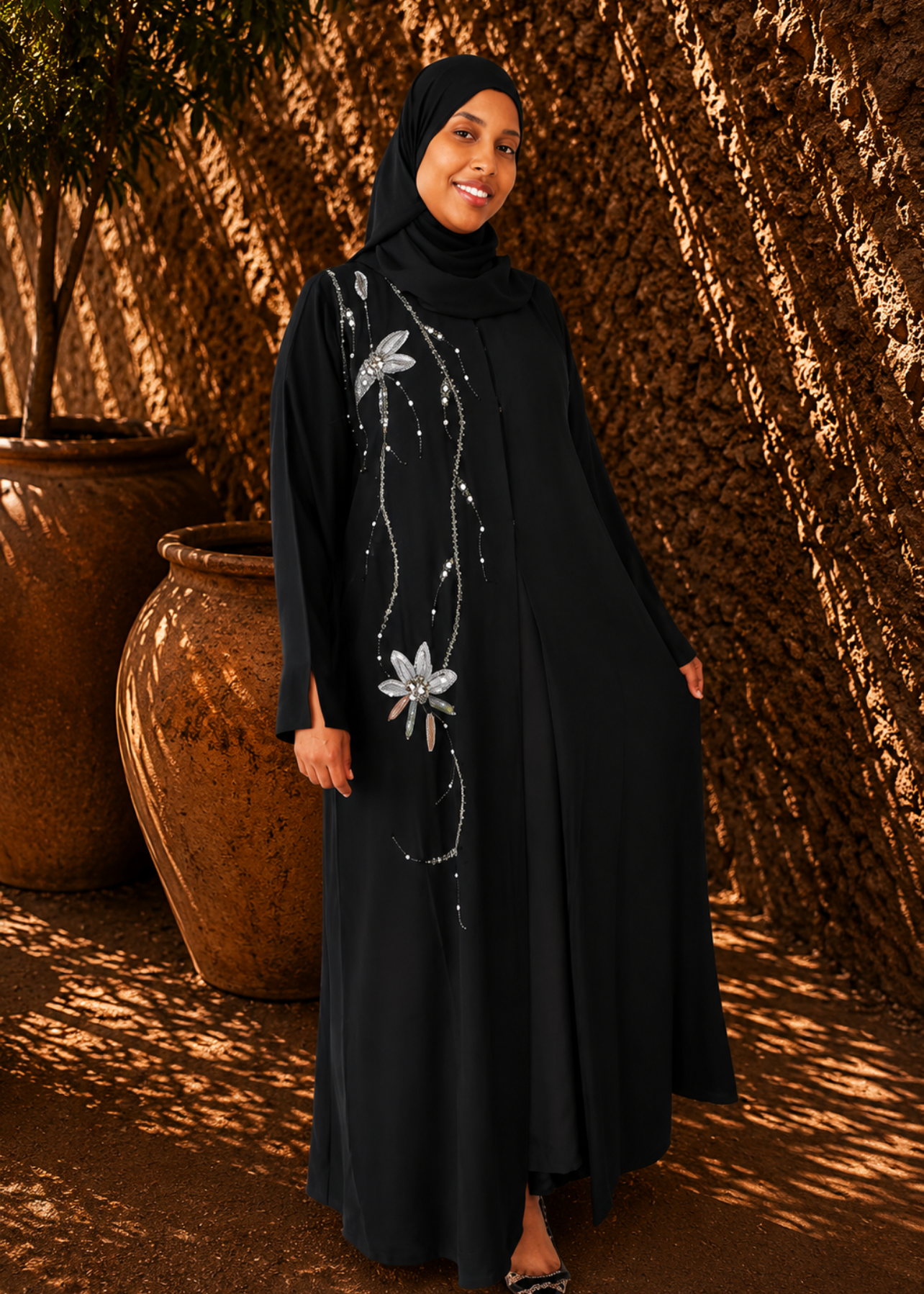 The Silver Bloom Abaya