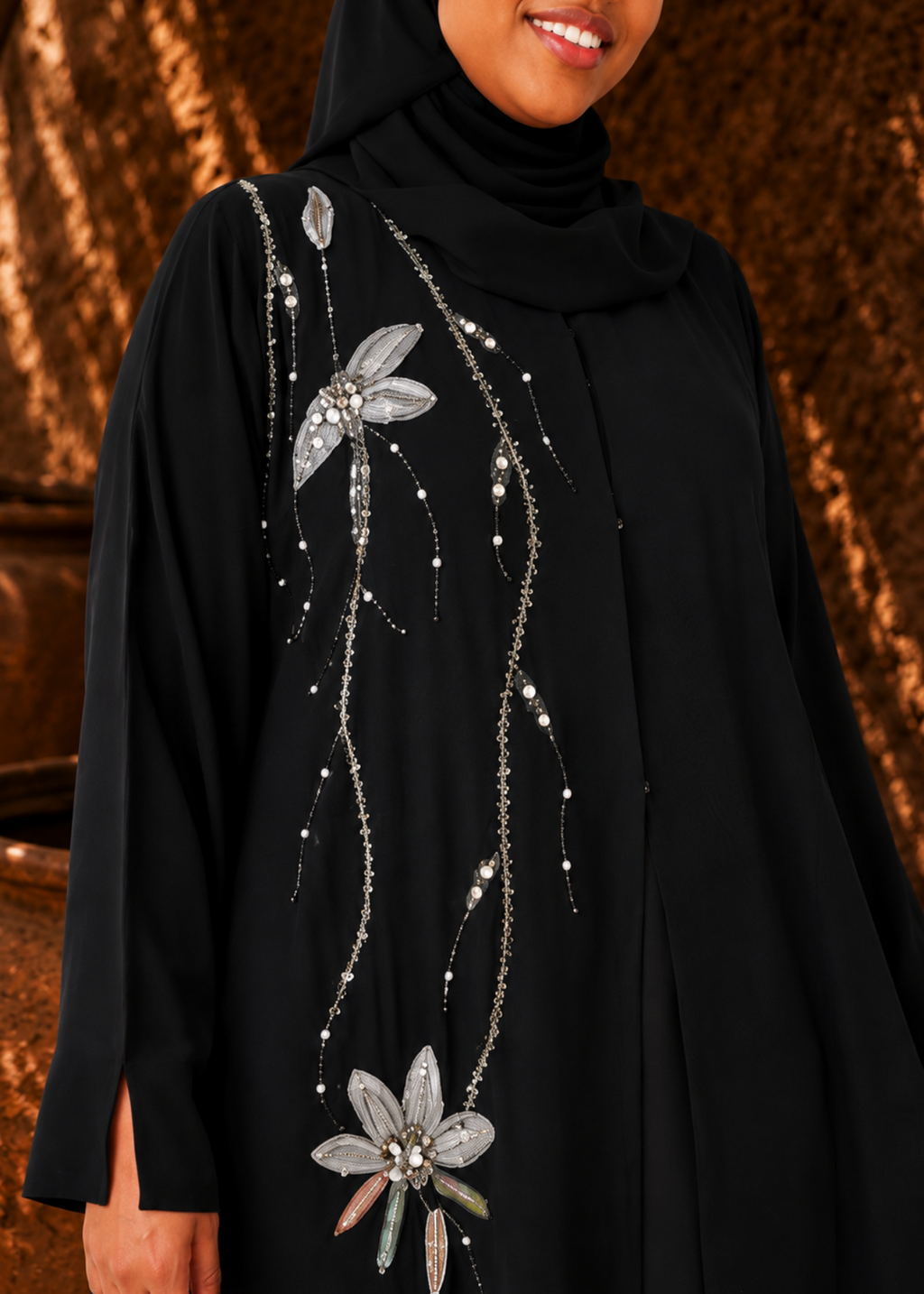 The Silver Bloom Abaya