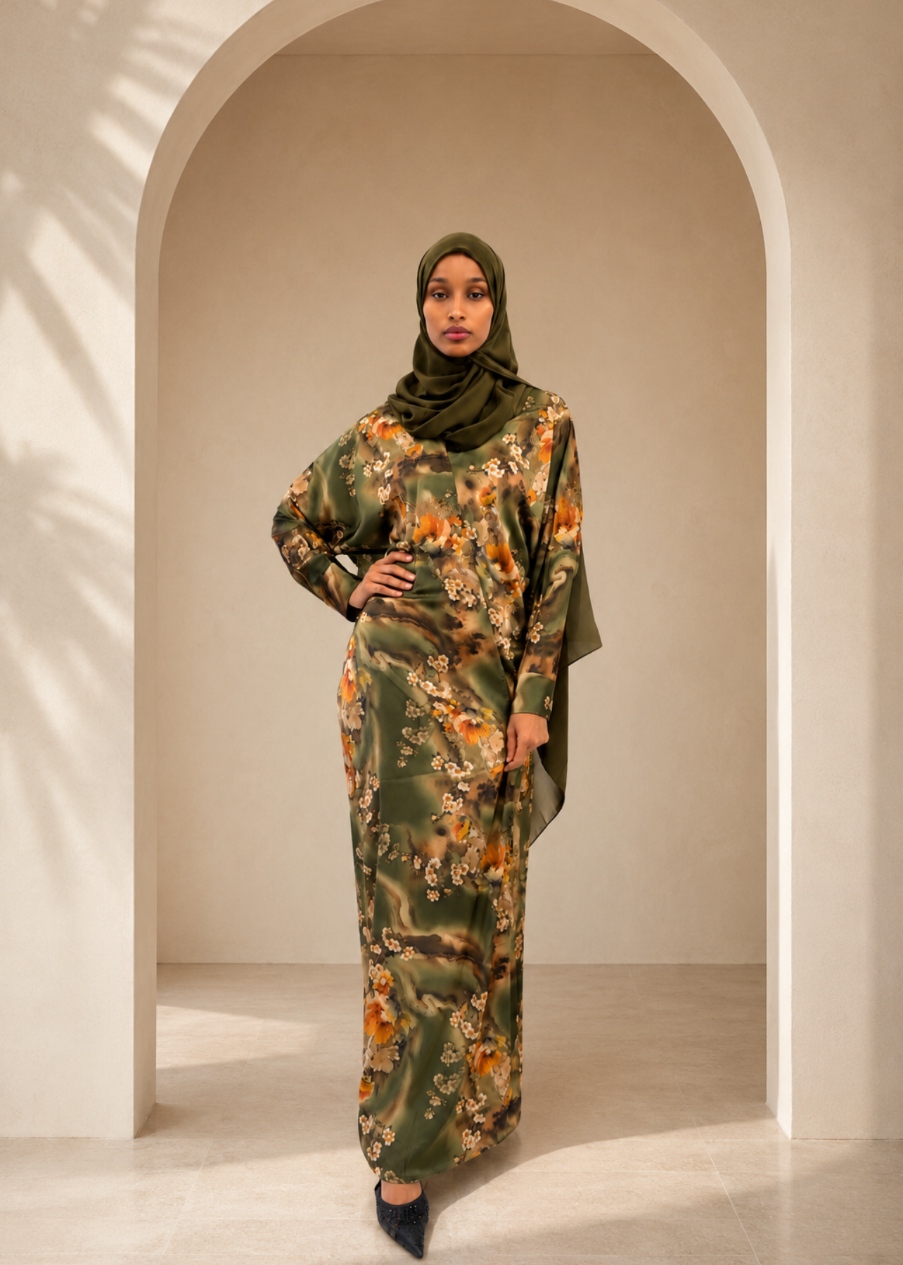 Army Green Floral Kimono