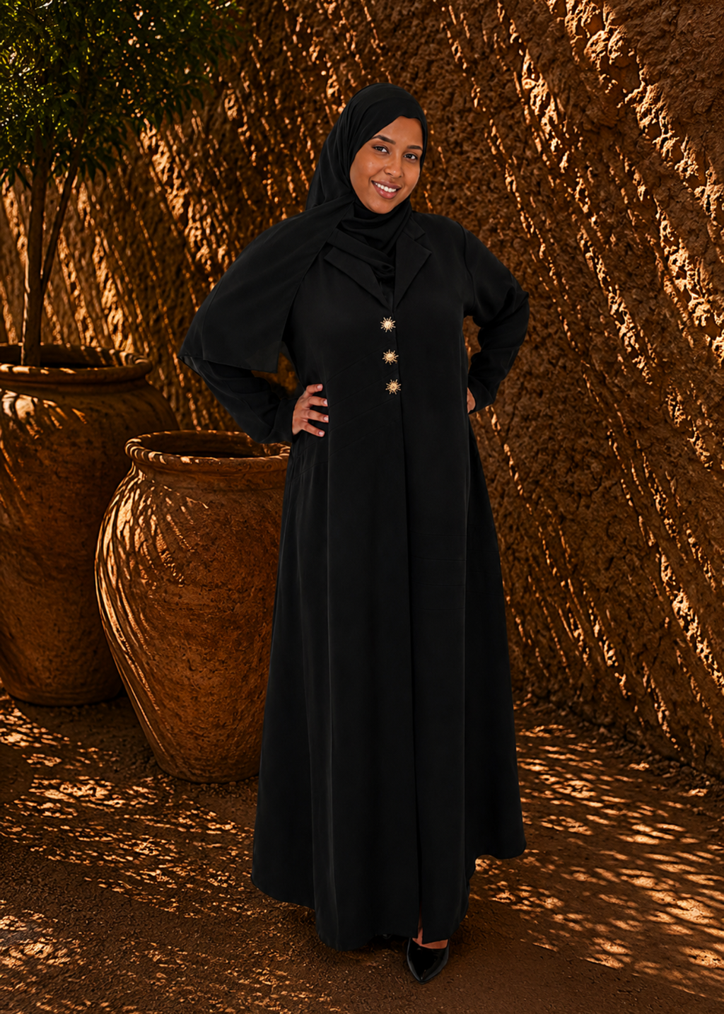 The Noir Soleil Abaya - full length view