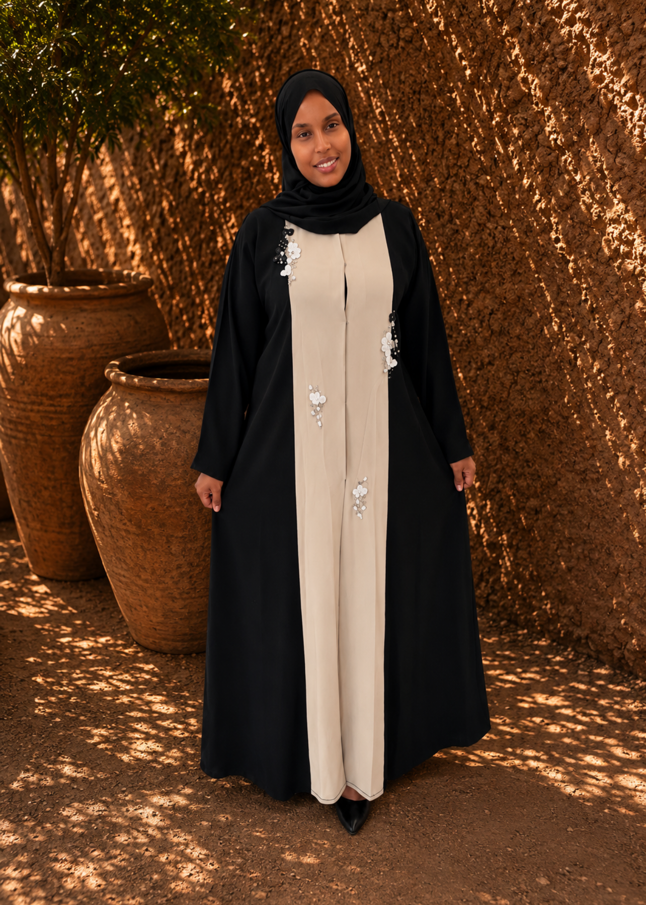 The Ivory Noir Abaya - full length view